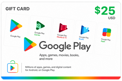 Google Play 25 USD · Región USA