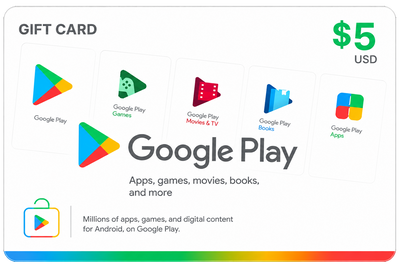 Google Play 5 USD · Región USA